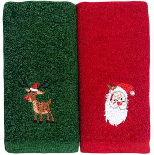Fituenly 2pcs Weihnachtshandtücher Weihnachtsbad Handtuch Für Handgesicht Fitnessstudio Weihnachten Urlaub Party Home Geschenk Badezimmer Dekoration Rotes Grün