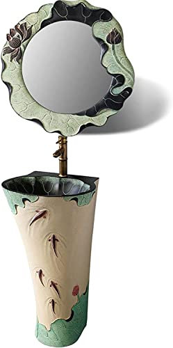 Vanity Unit with Basin,Bathroom Basin Sink with Full Pedestal, Pedestal Sink, Elegant One Piece Pedestal Sink, Center Faucet Hole, Wash Basin Hand Carved Environmentally Friendly R