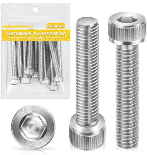 Tornillos de cabeza cilíndrica M8 x 50 mm con hexágono interior, 10 piezas, Caianwin DIN 912 de acero inoxidable (A2 V2A) para maquinaria industrial, vehículos motorizados, construcción