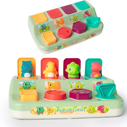 Tovol Zerky Giocattolo Dinosauro Pop-Up Causa ed Effetto per Bambini di 6-9-12 Mesi, Giocattolo Interattivo per Apprendimento Precoce con Pulsanti Sensoriali Regalo per Bambini di 1-3 Anni