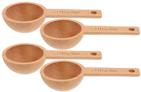 Cabilock 4 Pièces Cuillere Bois Cuillère à Mesurer 15 ml en Bois de Hêtre - Cuillère à Soupe pour Épices, Sel de Bain et Grains - Ustensile de Cuisine Précise