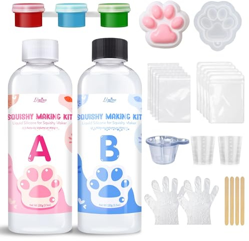 Kit de Silicona Líquida para Squishies - Goma de Silicona Súper Suave para Crear Squishies Perfectos, Kit de fabricación Squishy Gel, Squishy Pata de Gato, Regalos Anti-Estrés Taba (200g, A : B 1:1)