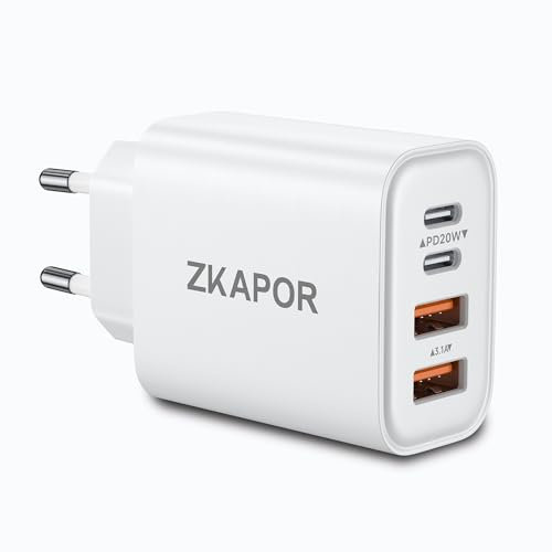 ZKAPOR USB C Ladegerät, 40W 4-Ports USB C Netzteil Schnellladegerät, Mehrfach Ladegerät mit Dual Port PD+QC für Phone 16/16 Pro/16 Pro Max/15/14, Samsung Galaxy S24, Huawei, Pad Pro/Air, Handys
