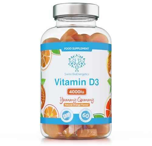 Vitamin D3 Gummies 4000IU, 100µg - 60 Natural Orange Flavour Chewable Yummy Gummies - 2 Month Supply - Made in the UK