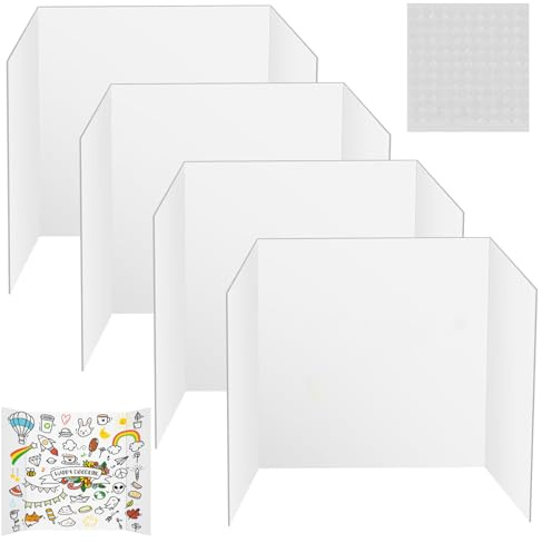 Lot de 4 tableaux d'affichage pliables à trois volets, 66 x 43,2 cm, en carton ondulé léger pour projets scolaires, expositions d'art, présentations professionnelles et foires d'artisanat