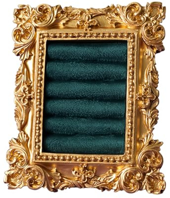 Vintage Gold Ring Holder 3.94x3.54 In,Suede Lined Jewelry Display Stand, Engagement Ring holder Photography Prop, Ornate Ring Holder for Wedding Decor, Bridesmaid & Engagement Gift (Dark green)