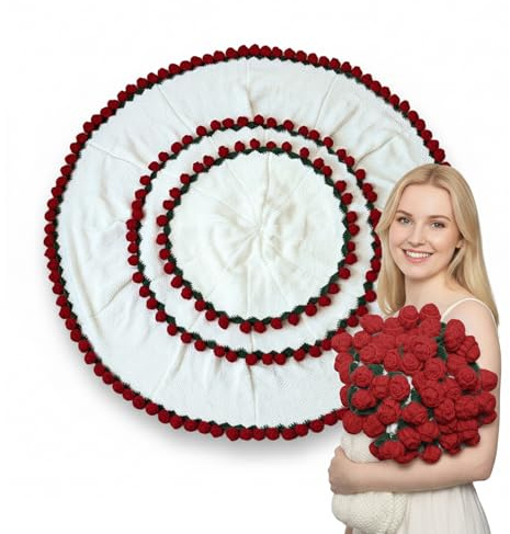 Bibykivn Coperta Bouquet di Fiori, Plaid con Fiori all'Uncinetto Finita, Coperta con Decorazione di Rose, Ideale come Regalo per Donne per San Valentino e Compleanni (Rosa - Rosso, 80CM)