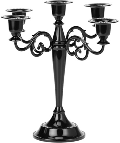 QWORK® Candelabro Decorativo 5 Bracci in Nero, 27 cm, Candeliere Nozze in Lega di Zinco Placcato