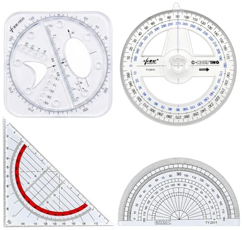 JYXNU 4 Piezas Transportador de 180°, Reglas Escolares, placa triangular, Transportador de 360°, Transportador Semicircular Plástico, Herramienta de Geometría Matemátican para Material Oficina