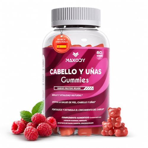 Gominolas de Biotina Cabello Piel y Uñas Sabor Frutos Rojos – Gummies Biotina para el Cabello con Vitaminas para el Crecimiento Cabello Mujer – Gomitas para el Pelo Suplemento Vegano
