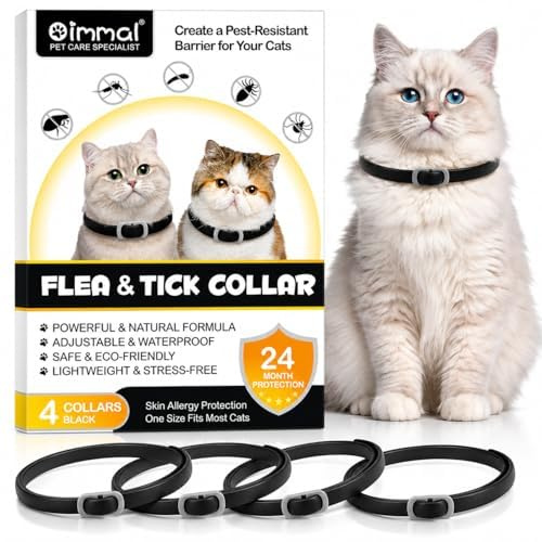 Collier Anti-Puces pour Chat (4 Pièces) – Protection Naturel Contre Puces, Tiques et Parasites, Colliers Réglables et Résistants à l'eau, Jusqu'à 24 Mois de Protection (Couleur Noir)