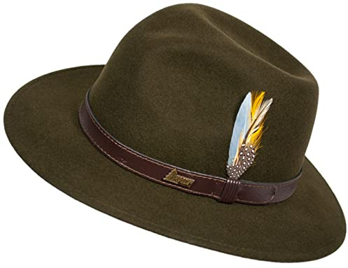 Hubertus jakthatt med lädergarnitur + fjäder för kvinnor och män svart 59