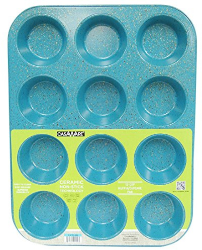 casaWare 12 Cup Ceramic Coated Nonstick Muffin Pan (Blue Granite)