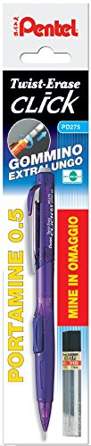 Pentel PD275 portamine Twist Erase Click 0,5 fusto viola & tubetto mine 0,5 mm omaggio - 12 pezzi