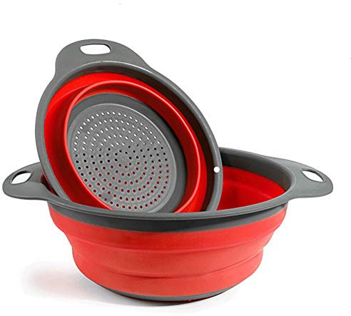 BILIEASY Lot de 2 passoires de cuisine en Polypropylène pliables et non toxiques, faciles à nettoyer, 2 tailles Rouge