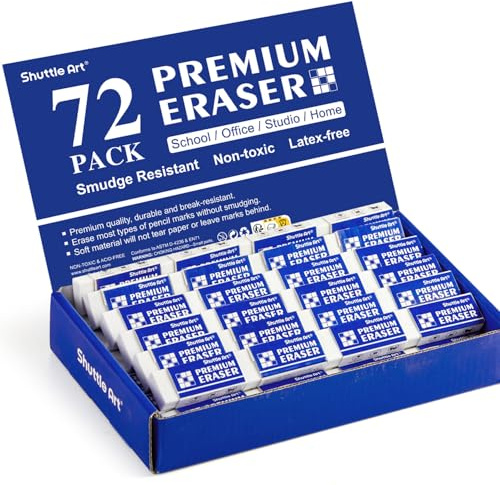 Shuttle Art 72 Pack Erasers, Rubber Erasers Bulk Latex-Free Soft Erasers Multipack Set for Kids, Adults, Teachers as School, Office and Classroom Supplies