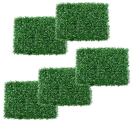 Eeneme 5 Stück Künstliche Hecke, Simulation Rasen Panels, Künstliche Pflanzenwand Spalier Screening, Faux Buchsbaum Matten 40x60cm Grünen Zauberstab Hintergrund für Startseite Freien Garten