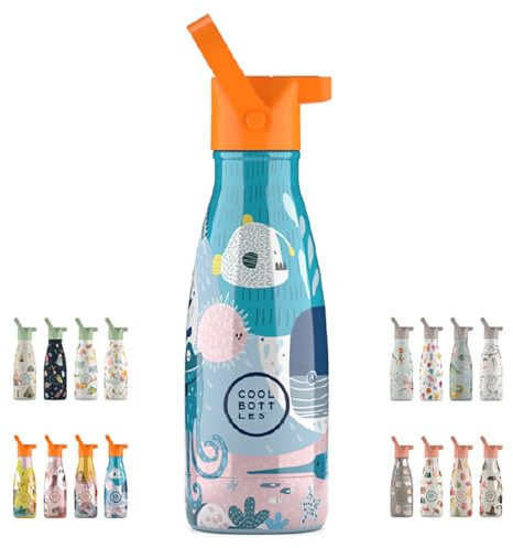 Borraccia Termica per Bambini - 260 ml - Sea World - Bottiglia Acqua Acciaio Inox - Bevande Fredde 36 Ore e Calde 18 Ore - Rifiniture con Disegno in Rilievo - Senza BPA - Cool Bottles