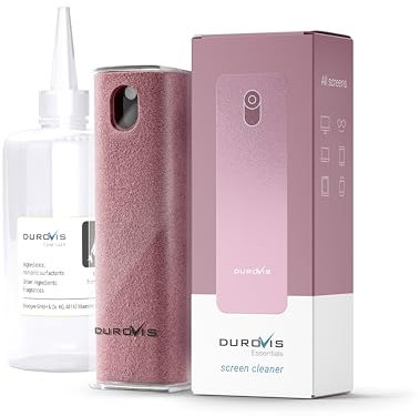 Display Reiniger Durovis Essentials, Screen Cleaner, Bildschirmreiniger mit Mikrofasertuch inklusive 50ml Glasreiniger ohne Alkohol für Auto/Smartphone/Laptop/Tablet (pink)