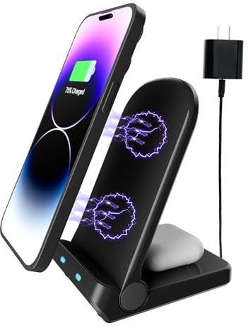 Wireless Charger Stand, 15 W Wireless Induktive Fast Ladestation, Foldable Adjustable Kabelloses Ladegerät für iPhone 15 14 13 12 11 Pro MAX Plus Samsung Galaxy Google Pixel Xiaomi, AirPods Pro 3 2