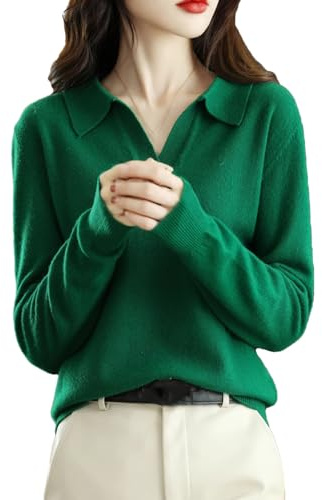 Suéter De Lana para Mujer Polo Jersey De Punto De Manga Larga Suéter De Cachemira Suelto Top