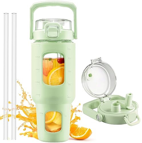 HYDRAGLAZIC 1200ml Glasflasche mit Strohhalm