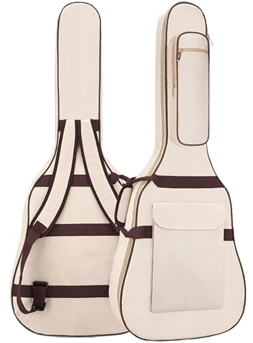 SUQ Wasserdichte Oxford Gitarrentasche, 40/41 Zoll Tasche Musikmuster Nylon Gigbag, E-Gitarrentasche Akustikgitarre und Konzertgitarren Stoßfest, 10 mm Gepolstert Wasserdicht (Weiß)