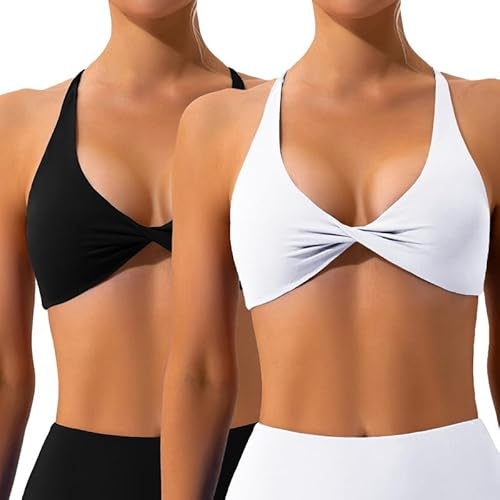 Litthing Femme Soutiens-Gorge de Sport Sexy Col en V sans Armature Bralette Rembourré Dos Croisé Brassière Coupe Basse Athletic Bralettes Dos Nu Athlétique Crop Top pour Jogging Fitness Yoga