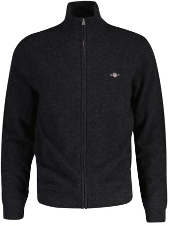 GANT Extrafin lammull dragkedja cardigan, dc charcoal melange, XXL