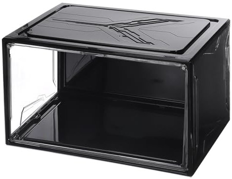 QUARKZMAN 2 Stück PMMA Schuhvitrine 14,17x10,63x8,66 Zoll PP Cool Black Magnetische Seitentür zum Öffnen Stapelbare Vitrine für Schuhschrank Aufbewahrungsbox