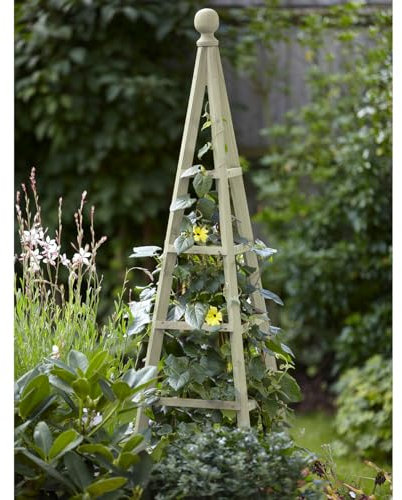 mysmartbuy.com Wooden Garden Obelisk - Sturdy Triangular Outdoor Support Structure Climbing Plant & Vegetable Trellis for Borders, Beds, Patios, Decking - Measures H190 x 43cm Diameter, Sage