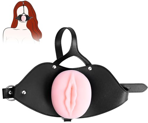 Silicone Pussy Mouth Gag BDSM Open Mouth Sex Gag Vaginal Gags with Adjustable Leather Belt Male Masturbation Bondage Gear Accessories Restraints Kinky Couple Toys Games for Women Men Couples