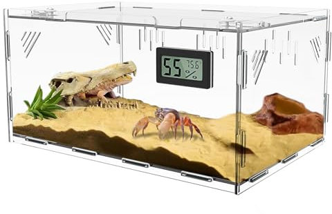 Ghims Acrylic Reptile Breeding Box Terrarium Cage Tank, 11.8x7.9x5.9, with Temperature Hygrometer, for Small Reptiles, Snakes, Insects, Home Office
