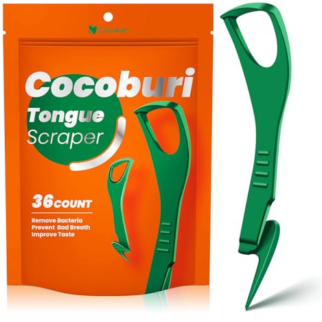 COCOBURI Tongue Scraper-Tongue Scraper for Adults-Disposable Tongue Scraper -Tongue Cleaner with Dental Picks-Fresh Breath-Includes Safe Fold- Back Tooth Pick-36 Counts