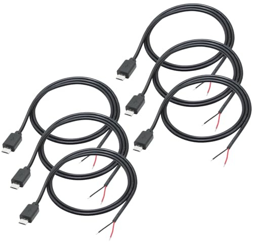 Greluma 6 St 1 m Micro USB Hane 2 tråds Pigtail kabel, 12V 3A 2 stifts Micro USB kontakt Bar Wire Open End förlängningskabel