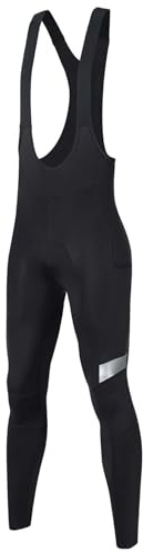 Santic Pantaloni da ciclismo con bretelle da uomo ad alta elasticità, lunghi imbottiti con tasca laterale, Nero , XL