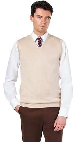 Men’s 100% Cotton Sleeveless Jumper Soft Knitted Golf V-Neck Vest Lightweight