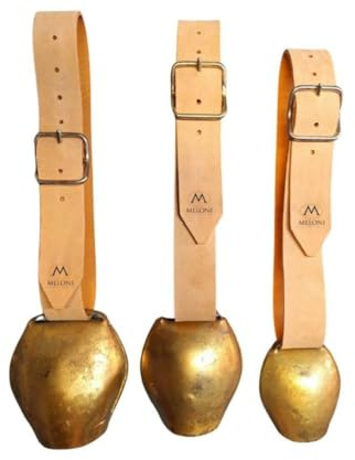 MELONI Cloche cloche ronde pour vaches veaux, en laiton avec collier en cuir, fait à la main (9)