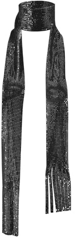 Écharpe brillante pour femme NICEYEA avec paillettes en métal - Chaîne de serrage - Écharpe à paillettes - Accessoires disco - Costume des années 70 pour déguisement de carnaval, 160 cm