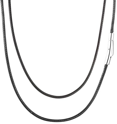AFSTALR Collana Cuoio Uomo e Donna Cordoncino per Collane 2mm Nero Intrecciata Pelle Sintetica Catena Choker Ricambio Per Cindolo con Chiusura in Acciaio Inossidabile 51cm
