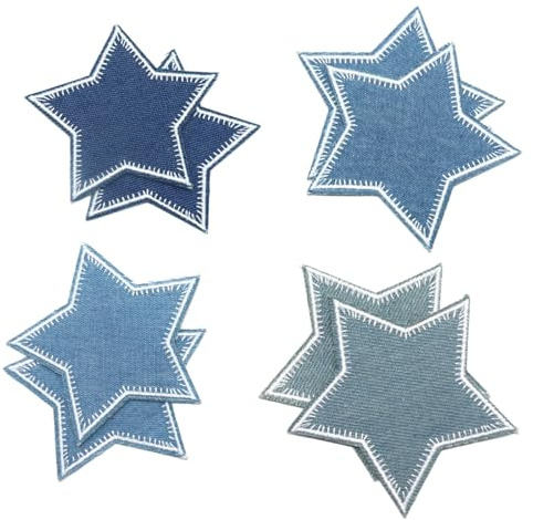Toppe in denim per riparazione jeans, toppa termoadesiva a forma di stella blu, toppe termoadesive per abbigliamento, kit di decorazione 8 pezzi