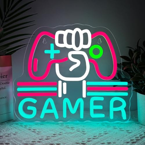 BEISKAFNVSZ GAMER Letrero Neón LED Mando Personalizado Pared USB Regulable Para Sala Juegos Hogar Decoración