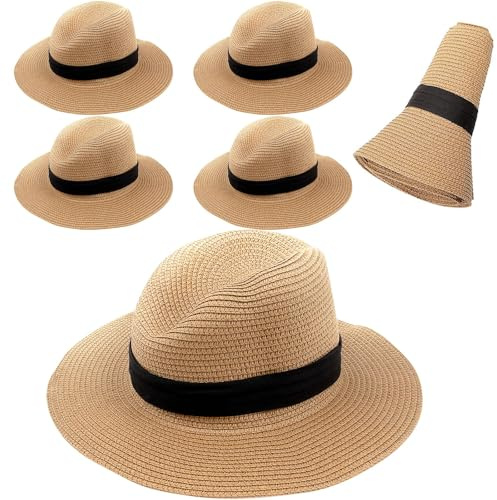 OJMHD Lot de 6 chapeaux panama pour homme et femme - Pliable - En grande partie - Unisexe - Chapeau Fedora pour protection UV - Chapeau d'été plage soleil voyage et extérieur