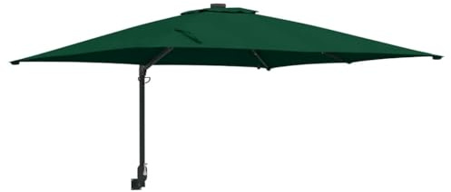 vidaXL Garten-Sonnenschirm Grün 248,5 x 247,5 x 160 cm, Garten und Terrasse, modernes, wandmontiertes, verstellbares Sonnenschirm, Solar LED, UV-Schutz für den Sommer