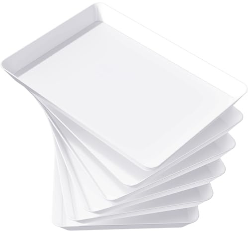 Lifewit Serveringsbricka, Serveringsbrädor, Plastfat, Charkuterifat för Fest, Återanvändbar Vit Bricka för Snacks Mat, Kakor, Set om 6, 34.3 × 24 cm