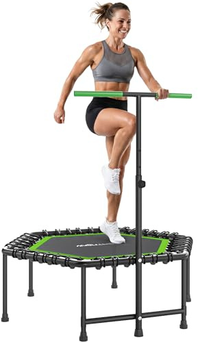 SPORTNOW Trampolín de Fitness 114x114x132 cm Cama Elástica Fitness con Mango Ajustable de 3 Niveles Marco de Acero para Entrenamiento Piernas Cuerpo en Hogar Oficina Gimnasio Verde y Negro