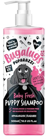 BUGALUGS Baby Fresh Dog Shampoo grooming products for smelly dogs with baby powder scent, Bugalug best puppy shampoo and conditioner for Dogs Sensitive Skin professional Pet (Puppy Shampoo 500ml)