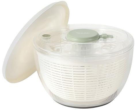 Sur La Table Kitchen Essential 6.3 Qt Salad Spinner, Fruit Wahser, Fruit Washing Bowl with Strainer, Vegertable Cleaner, Salad Cleaner, Lettuce Washer - Juniper Green