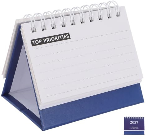HEALSOPTHY Mini Bordskalender i Mörkblått Stående Flip Desktop Kalender med Månadssidor och Bärbar Planerare för Hem och Skola Tjockt Papper och Tydlig Engelska Datumvisning