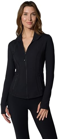 90 Degree By Reflex Full Zip Running Track Jacket Lightweight Athletic Slim Fit Jacket with Thumbholes - Black - Small